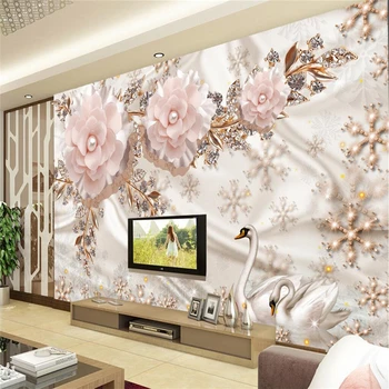 beibehang Потребителски фотообои рисувани Стенни 3d обилна континентална лебед Цвете ТЕЛЕВИЗИЯ фон на стената papel de parede