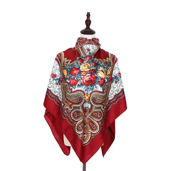 120*120 см, женски квадратен шал с цветя модел в руски стил, луксозен забрадка с флорални принтом, шал, маски за коса, Баба хиджаб, превръзка на главата, шалове