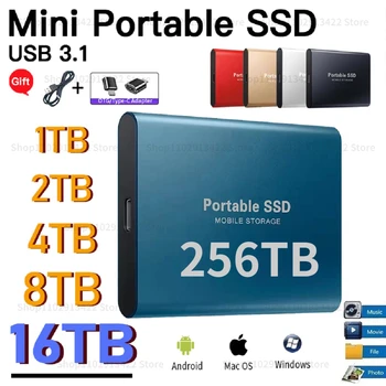 Оригинален външен твърд диск, 256 TB И 2 TB Мини лаптоп SSD USB3.1 TypeC високоскоростен външен твърд диск за съхранение на данни за лаптоп PS5