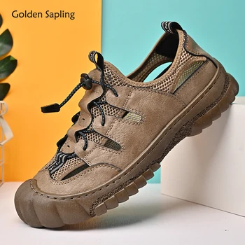 Мъжки сандали Golden Sapling, градинска обувки от естествена кожа, дишаща летни обувки, мъжки ежедневни обувки в стил ретро, туристически сандали