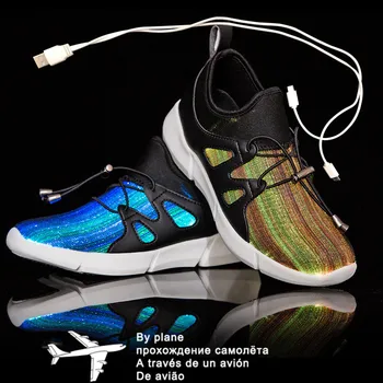 Размер на 25-40, Детска светещ обувки с led подзарядкой от USB, Детски обувки с плетене на една кука и линия, Детски Светещи Маратонки, Детски светещ обувки С led подзарядкой