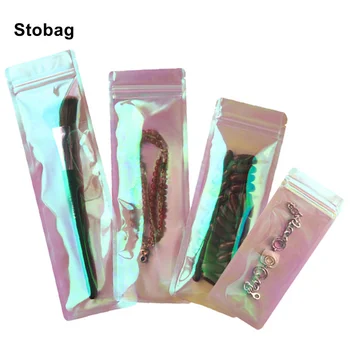 StoBag 100 бр. дълга лазерна дъгова филм Ziplock прозрачна самоуплотняющаяся чанта подарък бонбони Бижута Обеци опаковъчен торбичка сувенири