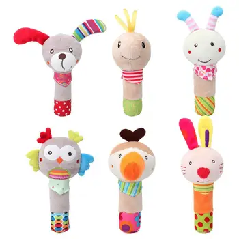 Дрънкалки-шейкъри във формата на животни, меки детски играчки 3 6