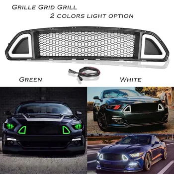 Централна решетка на радиатора на кола за Ford Mustang 2015 2016 2017 2-врата модел с led лампа бял/зелен цвят от ABS-пластмаса