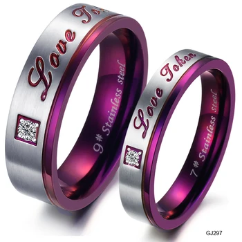 Висококачествена Лилаво двойка пръстени от Титанов стомана, Годежни пръстени с инкрустиран с кристали, обещающие бижута GJ297