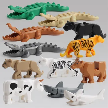 Градивни елементи за животни, крокодил, Гепард, говеда, акула, тухли, направи си сам, ферма, зоологическа градина, градски аксесоари, ранно развитие на играчки за детски подаръци