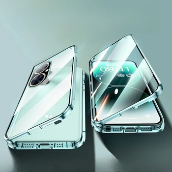 Двупосочен стъклен калъф за телефон Huawei Nova 11i, магнитен калъф с пълна защита на 360 °, защитен калъф за Nova11I