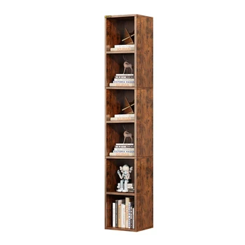 Тясната лавица за книги с височина 68,5 инча, дървена ъглова етажерка гардероб с 6 рафтове, модерен органайзер за съхранение на 