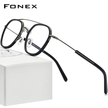 FONEX Ацетат Титановая рамки за оптични очила Мъжки квадратни очила по рецепта женски 2022 Ретро очила за очила от късогледство F85733