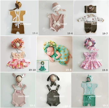 DVOTINST Реквизит за снимки на новородени, вязаная шапка с цветя + тоалети, рокля, комплект от 2 теми, аксесоари за фотография, подпори за студийната стрелба