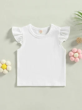Скъпа Летни дрехи за малките момичета, Очарователни тениски с цветове, с дълъг ръкав и набори, Обикновена Удобни Памучни Пуловери