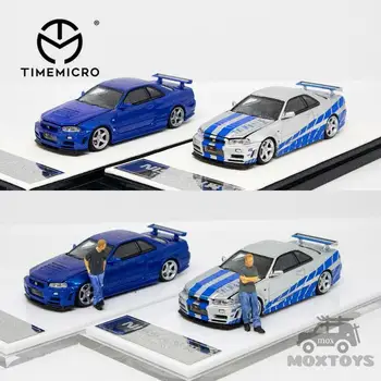 TIME MICRO 1: 64 Nissan Gtr R34 с отворен капак, колата Fast & Furious, модел на автомобила, монолитен под налягане