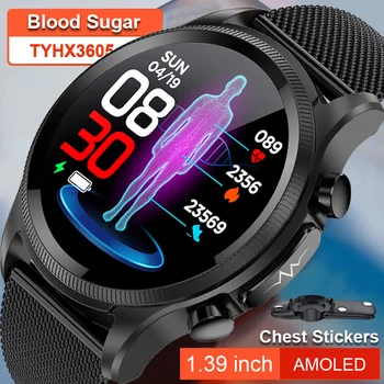 Нивото на глюкозата в кръвта смарт часовници мъжки ЕКГ, кръвно налягане, сърдечната честота температура на тялото часовник е Водоустойчив спортни Фитнес Bluetooth Smartwatch