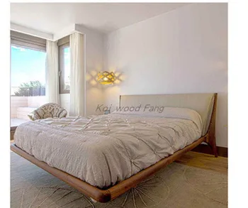 Легло от скандинавския черен орех дъб, модерна проста мебели за главната спалня, кожена мека облегалка, сватбена легло от масивно дърво
