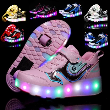 Светеща обувки за ролери за момчета и момичета, детски дамски маратонки със светещи колела, спортна USB зареждане, скейтборд