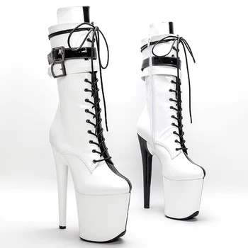 Leecabe 20 см/8 инча, лакиран надмощие, черно с бяло, модни дамски обувки за бала, обувки за танци на платформа и висок ток при овчарски скок
