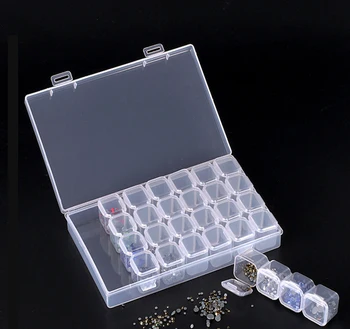 28 Слотове Комплекти за рисуване диаманти Пластмасова кутия за съхранение на инструменти за дизайн на ноктите с кристали, мъниста Кутия за съхранение за Носене Организатор на Притежателя комплект