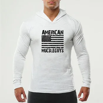 Марка Gym Bodybuilding Ежедневната мъжка риза от фин памук с дълъг ръкав, есенна солнцезащитная дишаща модерна риза с качулка за мускулите