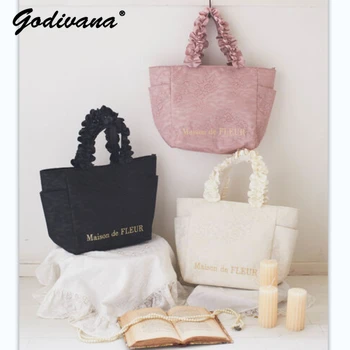 В японски стил, нова дръжка, лейси сатен чанта с цип, дамски чанти, скъпа лейси чанта-тоут, модни чанти през рамо