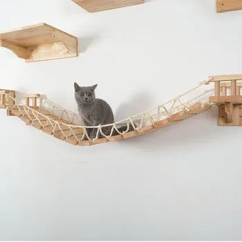 Монтиране на стена за котки, дървени стълби, когтеточка за котки, стълб за катерене по дърво, китен, мост, всекидневна, легло за котка, мебели за котка, платформа за скокове W201