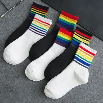 Спортни чорапи, мъжки и дамски чорапи, ежедневни чорапи носочные изделия, памучни къси чорапи в розово ивица на глезените