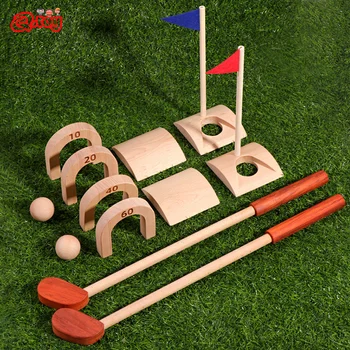Комплект мини-дървени играчки за голф, симулиращ спортна игра за деца на закрито и на открито, комплект за голф, фитнес-играчка за интерактивни игри за родители и деца
