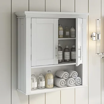 Новата колекция на RiverRidge Home, 2-врати, с монтиран на стената шкаф за съхранение на вещите в банята с 1 отворен рафт и 2 вътрешни рафтове