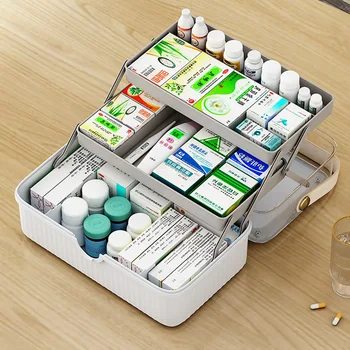 Кутия за лекарства Голям Капацитет, Органайзер за семейна Медицина, Многослоен Сгъваем Контейнер, Кутия За Съхранение