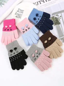 Ръкавици с хубав анимационни котка за момичета, зимни, дебелото е задължителен за употреба, ръкавици за момчета, детски ръкавици без пръсти за новородено, топли ръкавици за пръстите