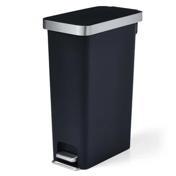 Кофа за боклук обем 10,5 литра, пластмасов тънка подложка за крака на кухненската кошчето за боклук, черни кофи за боклук
