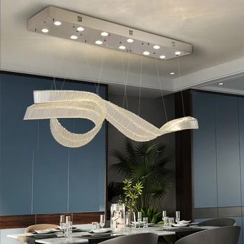Креативната led полилей в стил loft, дизайн лента, модерно изкуство, окачена лампа за дневна, ресторант, островна лоби, стъклена окачена лампа