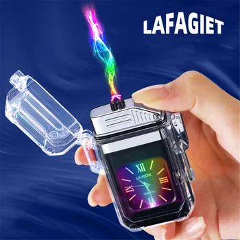 Прозрачен водоустойчив запалка за часа USB зареждане двухдуговая плазмена запалка с led подсветка Електронна запалка мъжки подарък за пушачи