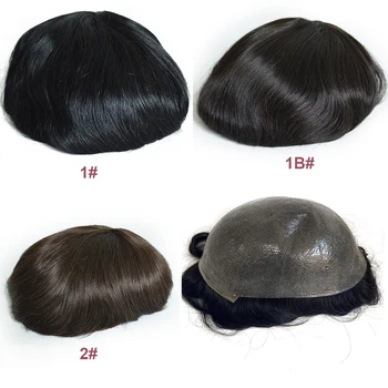 Търговия на едро индийски перуки, изработени от човешка коса Remy за мъже естествен цвят, с единични възли, мъжки система замяна на косата на перука е 8 * 10 инча