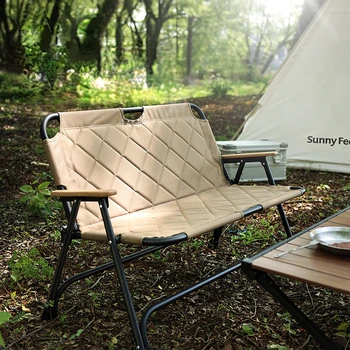 Двойна сгъваем стол за къмпинг от алуминиева сплав, плажен стол за отдих на открито, двуслойни стол за къмпинг от тъкан Оксфорд, лесен