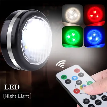 RGB Цветен Безжична Led Лампа Под Шкаф и Дистанционно Управление Декоративна Нощна Лампа на Батерии за Коридор, Спалня, Стълби