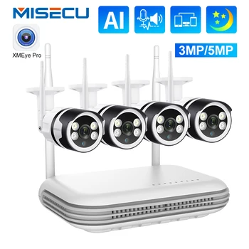 MISECU 8-канален 3-мегапикселова камера, 5-мегапикселова камера, безжична система за видео наблюдение WIFI IP на открито AI откриване на лице пълноцветно нощно виждане ВИДЕОНАБЛЮДЕНИЕ видео Onvif