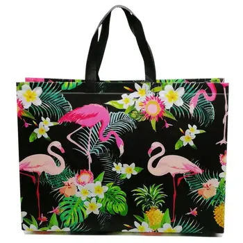 1 предмет, чанта за пазаруване с принтом фламинго, множество нетканая плат, дългогодишна пазарска чанта, дамска пътна чанта за съхранение на продукти
