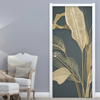3D стикер на вратата във формата на банан листа, декоративна живопис, фотообои, кабинет, хол, спалня, водоустойчив самозалепващи етикети на вратата