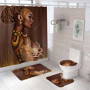 Секси африканска дамски душ завеса за душ с принтом, водоустойчив, комплект за баня, душ завеси, постелки, мини постелки за баня, меки килими за дома