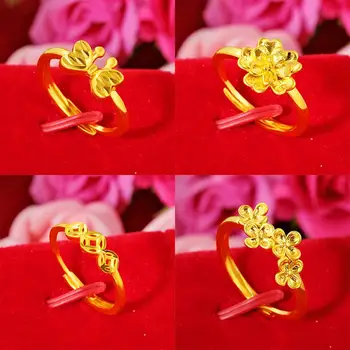 HOYON Златни накити от 14 До цвета на оригиналните модни бижута златен пръстен дамски бижута детелина открит регулируема Emerald стил Пръстен с цирконий