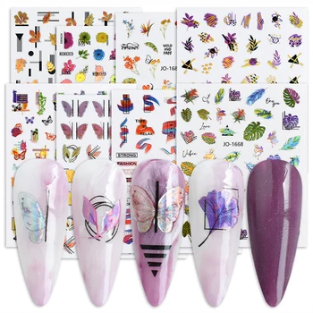 10 бр., новата лазерна серия, стикери за нокти, кленови цветя, 3D самозалепващи стикери за нокти, Зашеметяващ пеперуда, Аксесоари за нокти, Слайдер