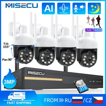 MISECU 3MP Безжична Система за видео наблюдение Двупосочна Аудио Водоустойчив PTZ WIFI IP Камера за Сигурност 8CH NVR P2P Комплект за Видеонаблюдение