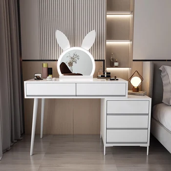 Луксозен шкаф, тоалетки, тоалетка за спалня, led огледало, бяла масичка за грим, модерни мебели за дома Tavolo Trucco LJ50DT