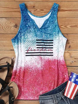 Лятна риза за жени, ризи с деколтета под американски флаг свобода, дамски тениски със звезди и ивици САЩ, тениска с патриотичен шарките на 4 юли