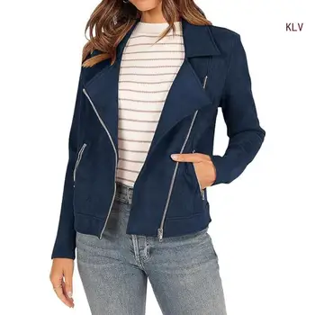 Жената есен палто, ежедневни модни палта, къси ежедневни палто с дълъг ръкав, с джобове, цип, мотоциклети 6XDA