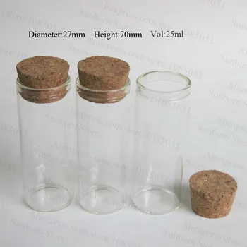 Стъклена тръба 1000x25 ml със запушалка, прозрачна стъклена бутилка за бижута, хранителни продукти, съхранение на искри от цветни зърна 27x70 мм