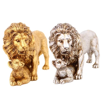 Украса с лъв от катран в европейски стил, статуята на баща лъв и зверче, скулптури за дома, хол, плотове, външно украса
