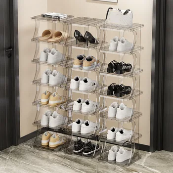 Органайзер за обувки за дома и Многопластова штабелируемая рафт за обувки Спестяване на място на входната врата на Шкаф за обувки Прозрачен пластмасов стелаж за съхранение на обувки