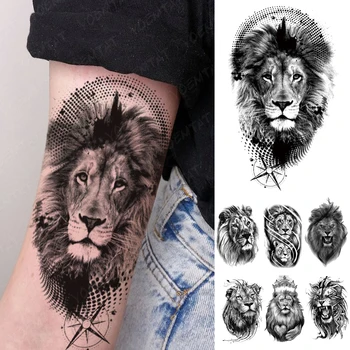 Водоустойчив временна татуировка Стикер в стил боклуци грах флаш татуировки лъв животно компас Боди-арт ръка Фалшива татуировка на Мъже, жени
