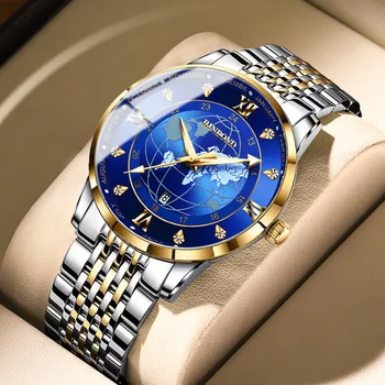 2023 Нови модни творчески мъжки часовник от синьо злато, кварцов механизъм водоустойчив, с нежна дата, бизнес ръчни часовници, мъжки часовници